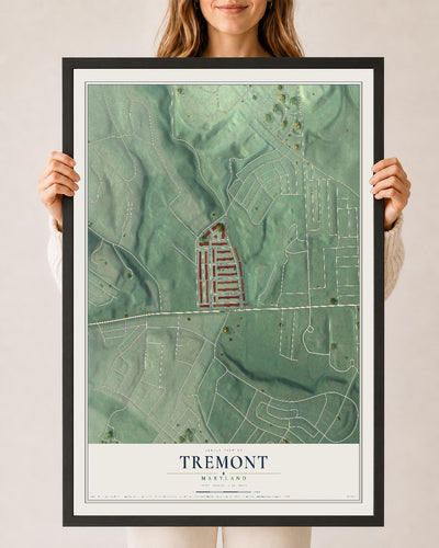 Map of Tremont, Maryland, 24 x 36 inch print in a black wood frame
