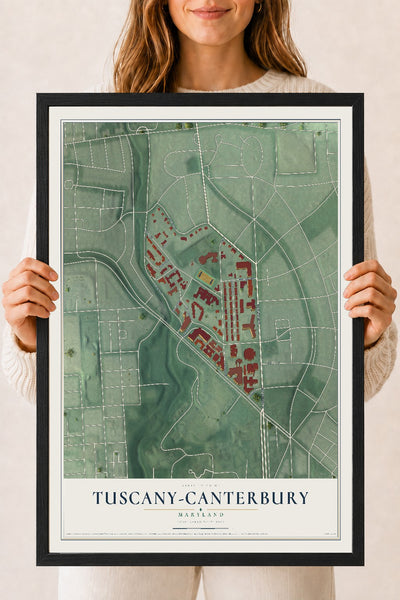 Map of Tuscany-Canterbury, Maryland, 18 x 24 inch print in a black wood frame