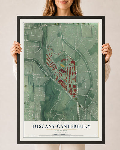 Map of Tuscany-Canterbury, Maryland, 24 x 36 inch print in a black wood frame