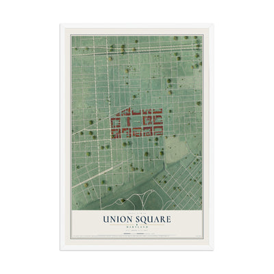 Map of Union Square, Maryland, 12 x 18 inch print in a white wood frame