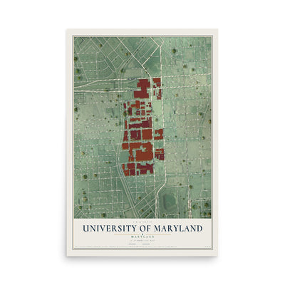 Map of University of Maryland, Maryland, 12 x 18 inch unframed archival matte print