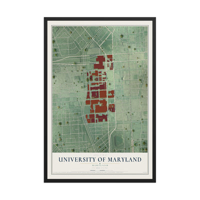 Map of University of Maryland, Maryland, 12 x 18 inch print in a black wood frame