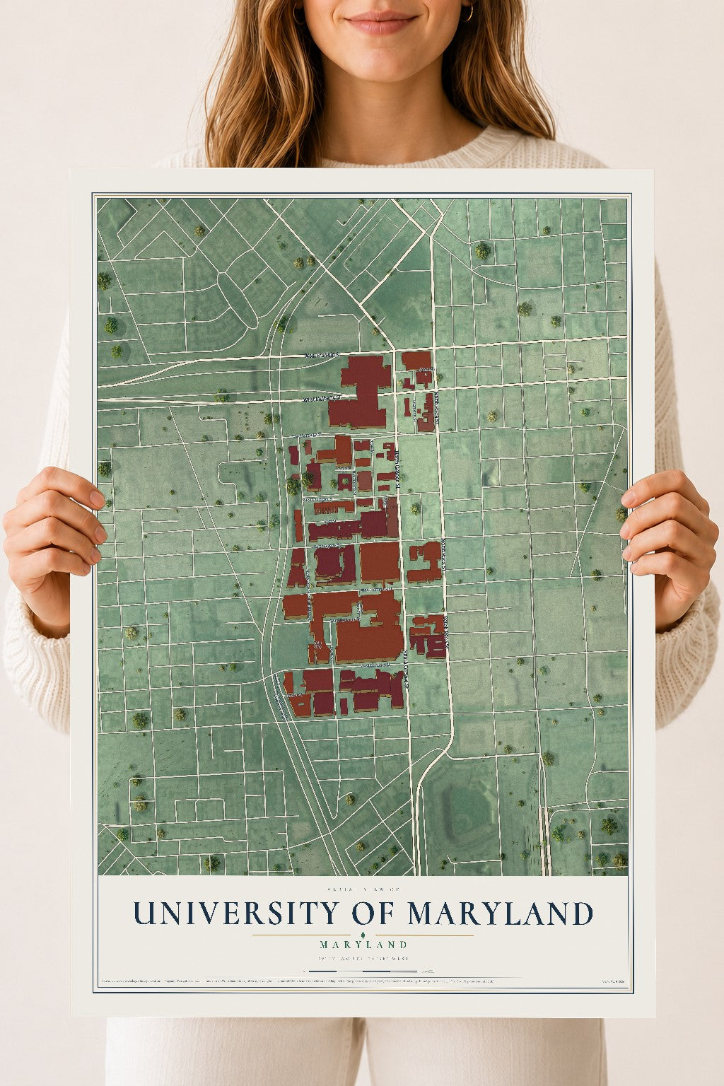 Map of University of Maryland, Maryland, 18 x 24 inch unframed archival matte print