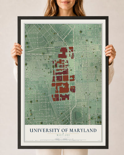 Map of University of Maryland, Maryland, 24 x 36 inch print in a black wood frame