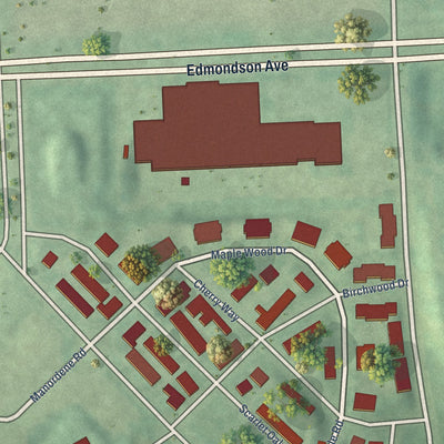 Close-up of the map of Uplands, Maryland print showing street and building detail