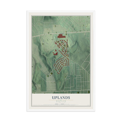 Map of Uplands, Maryland, 12 x 18 inch print in a white wood frame