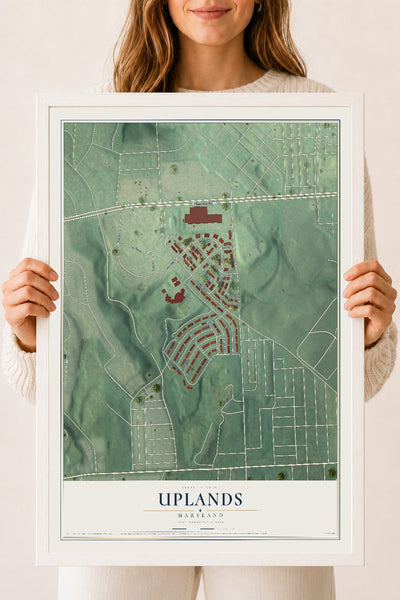 Map of Uplands, Maryland, 18 x 24 inch print in a white wood frame
