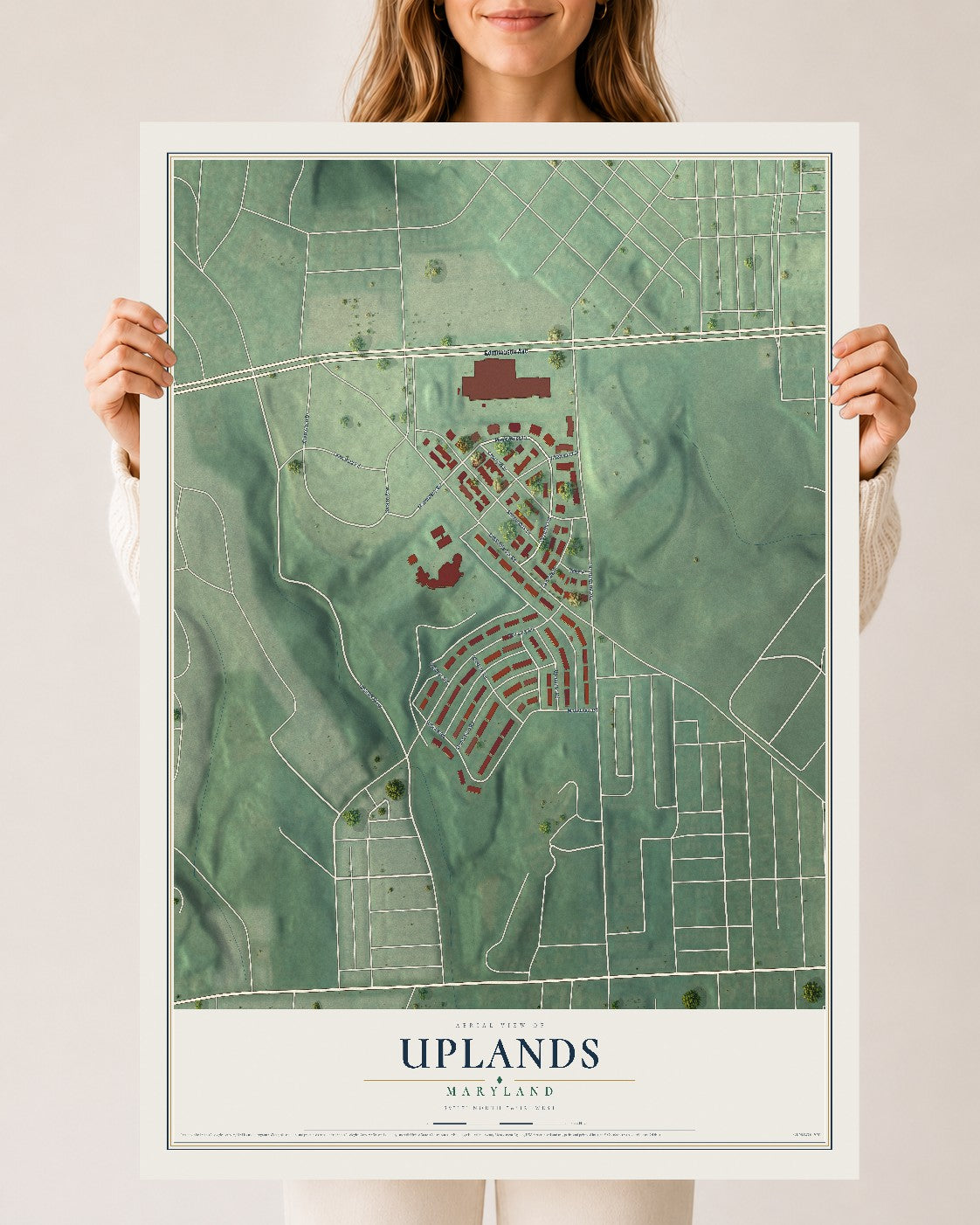 Map of Uplands, Maryland, 24 x 36 inch unframed archival matte print