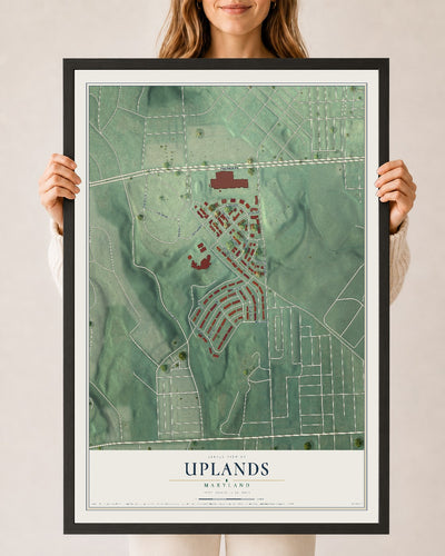 Map of Uplands, Maryland, 24 x 36 inch print in a black wood frame