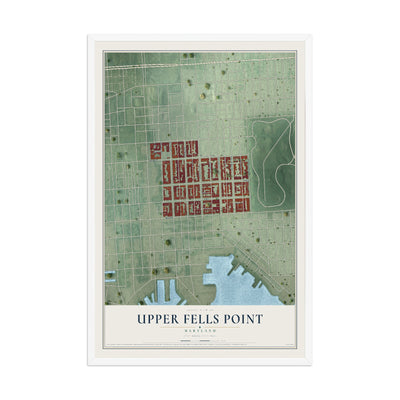 Map of Upper Fells Point, Maryland, 12 x 18 inch print in a white wood frame