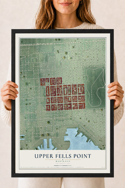 Map of Upper Fells Point, Maryland, 18 x 24 inch print in a black wood frame