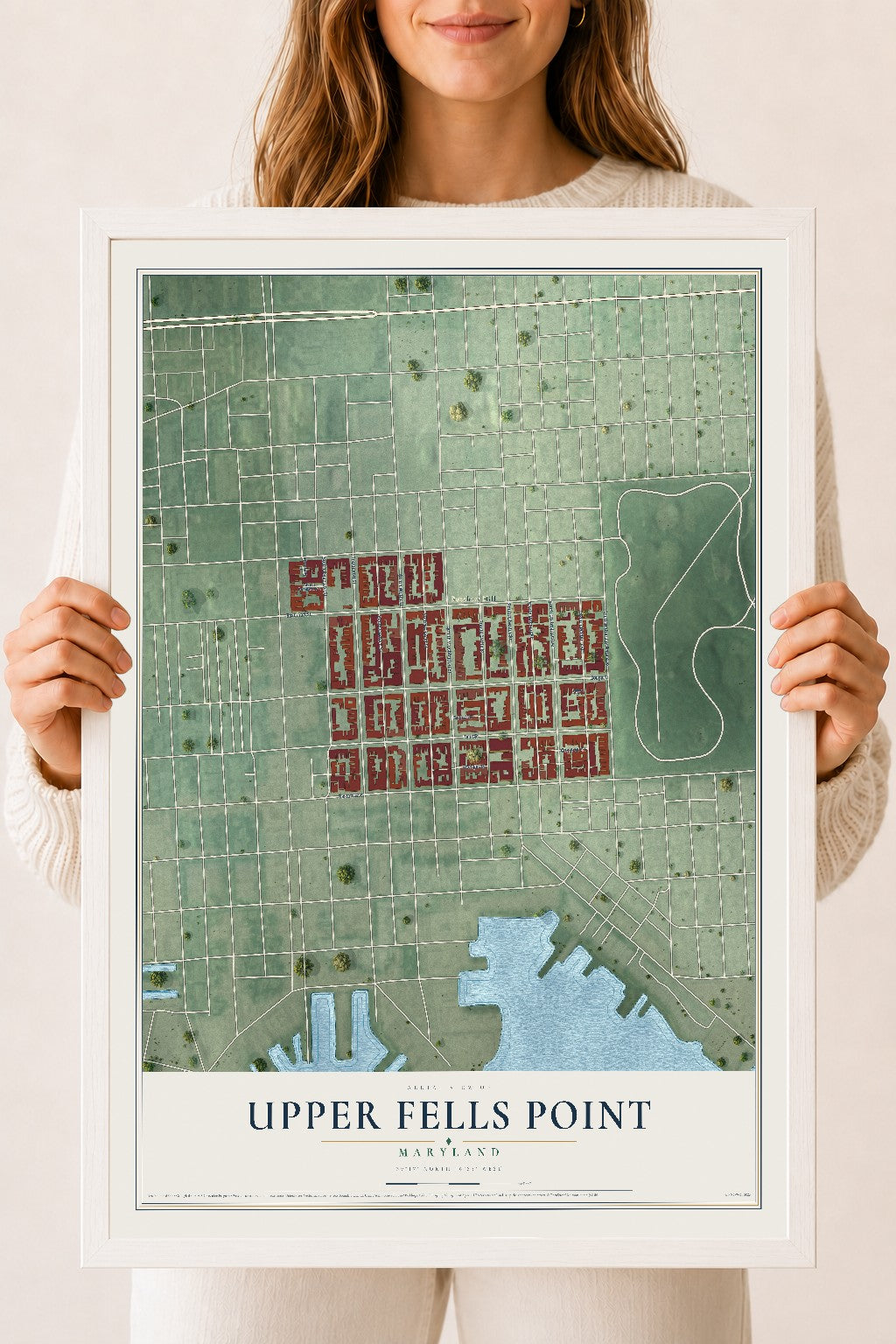 Map of Upper Fells Point, Maryland, 18 x 24 inch print in a white wood frame
