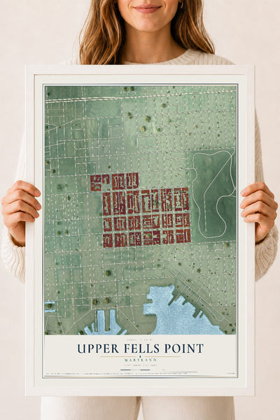 Map of Upper Fells Point, Maryland, 18 x 24 inch print in a white wood frame