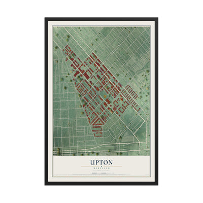 Map of Upton, Maryland, 12 x 18 inch print in a black wood frame