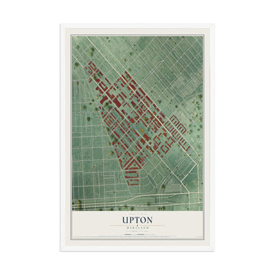 Map of Upton, Maryland, 12 x 18 inch print in a white wood frame