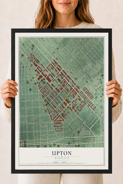 Map of Upton, Maryland, 18 x 24 inch print in a black wood frame