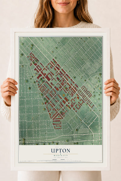 Map of Upton, Maryland, 18 x 24 inch print in a white wood frame