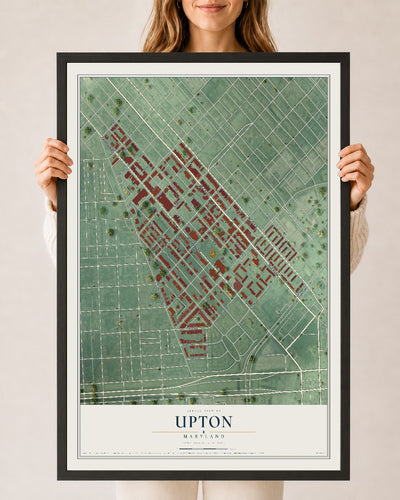Map of Upton, Maryland, 24 x 36 inch print in a black wood frame