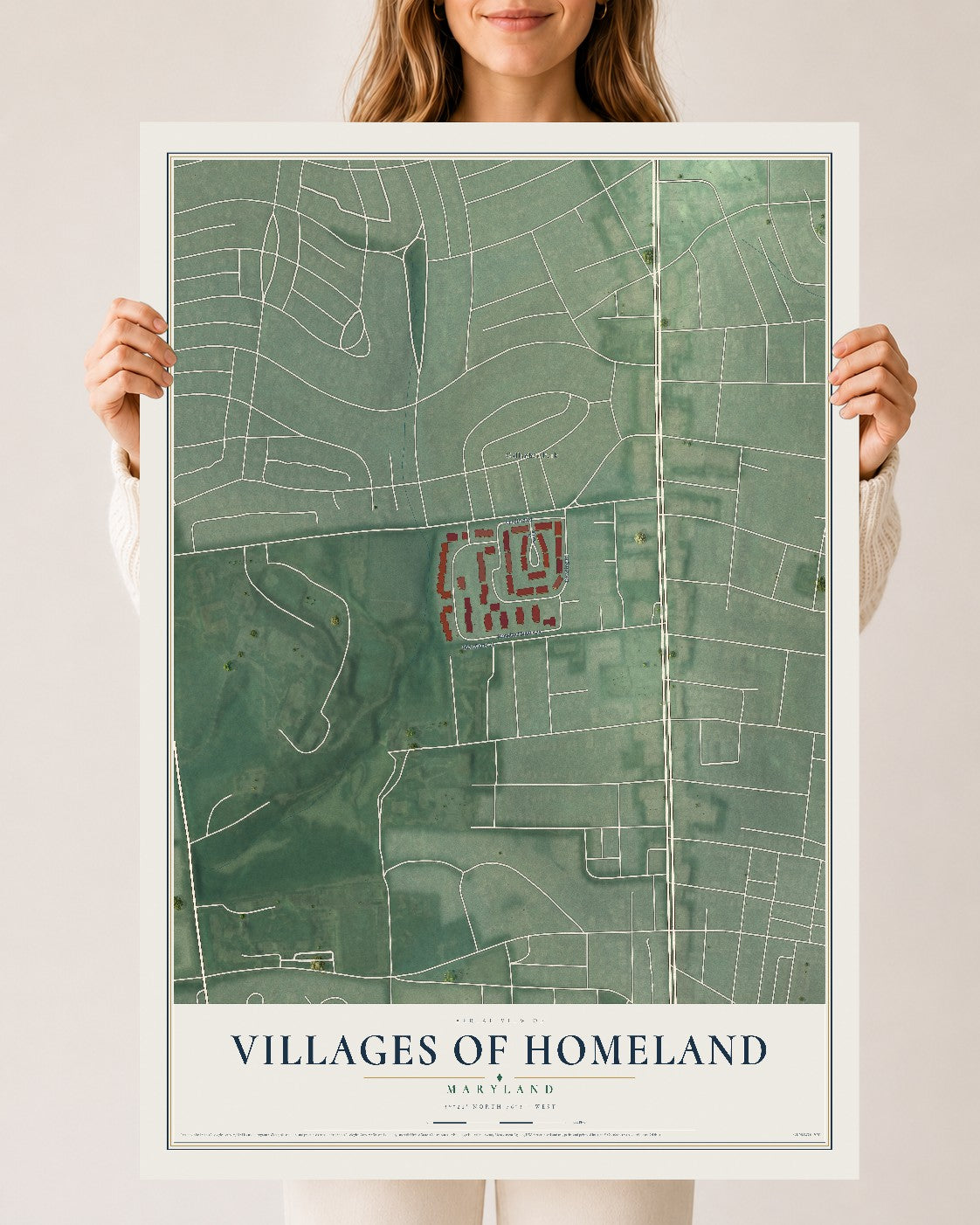 Map of Villages of Homeland, Maryland, 24 x 36 inch unframed archival matte print