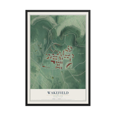 Map of Wakefield, Maryland, 12 x 18 inch print in a black wood frame