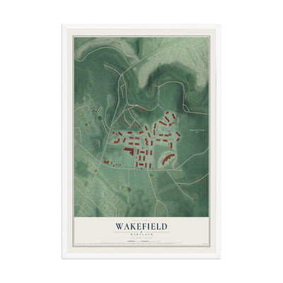 Map of Wakefield, Maryland, 12 x 18 inch print in a white wood frame