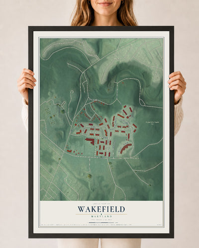 Map of Wakefield, Maryland, 24 x 36 inch print in a black wood frame