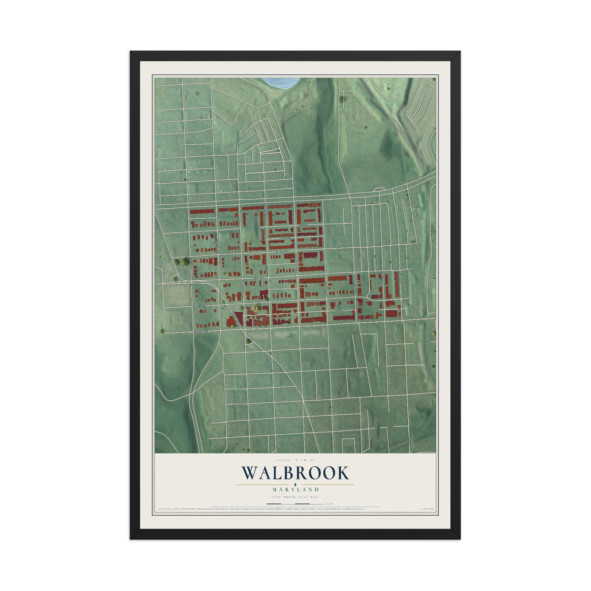 Map of Walbrook, Maryland, 12 x 18 inch print in a black wood frame