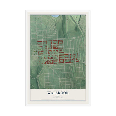 Map of Walbrook, Maryland, 12 x 18 inch print in a white wood frame