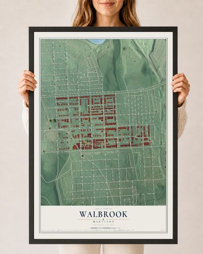 Map of Walbrook, Maryland, 24 x 36 inch print in a black wood frame