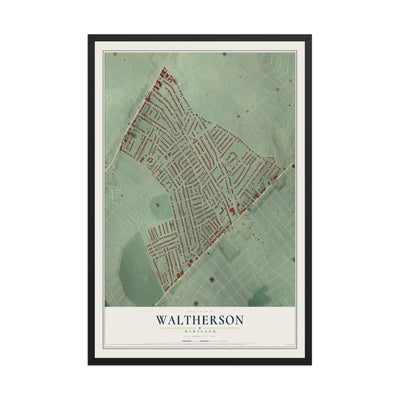 Map of Waltherson, Maryland, 12 x 18 inch print in a black wood frame