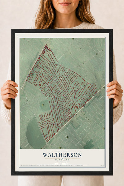Map of Waltherson, Maryland, 18 x 24 inch print in a black wood frame