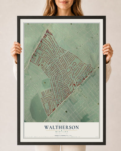Map of Waltherson, Maryland, 24 x 36 inch print in a black wood frame