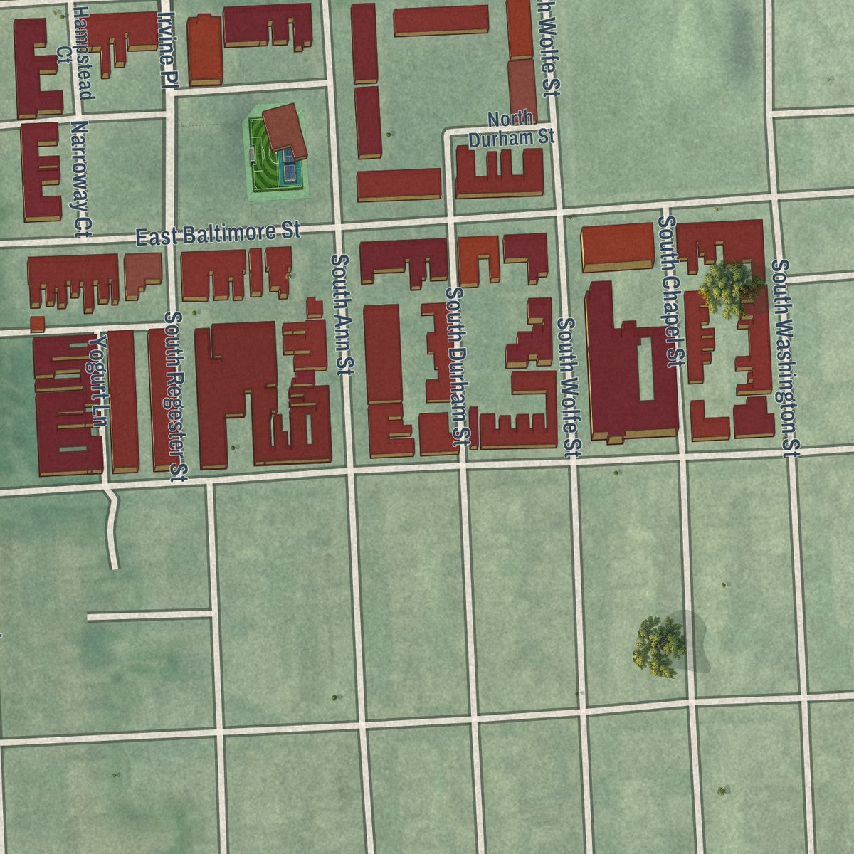 Second close-up of the map of Washington Hill, Maryland print showing more streets and buildings
