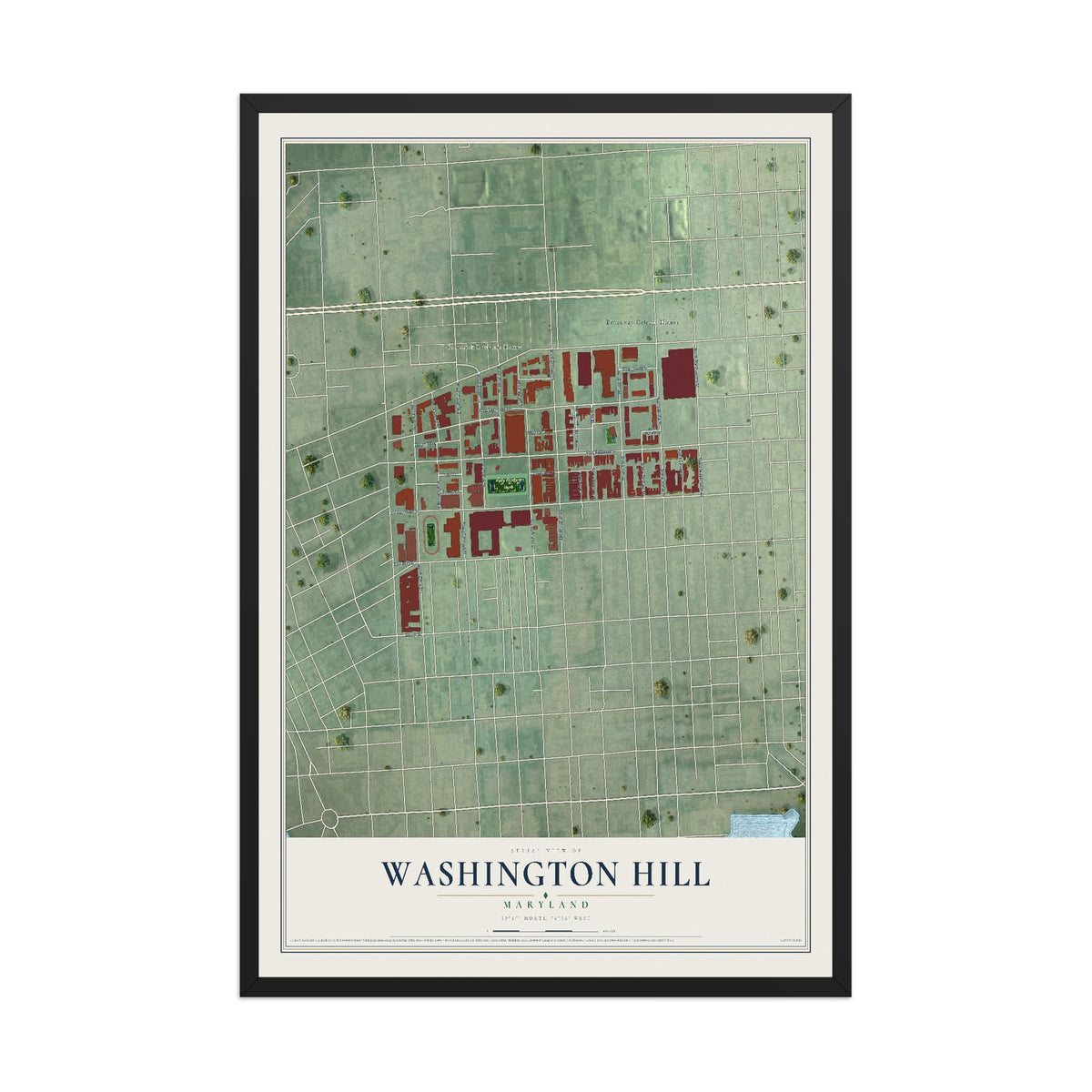Map of Washington Hill, Maryland, 12 x 18 inch print in a black wood frame
