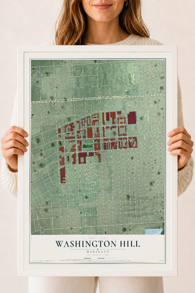 Map of Washington Hill, Maryland, 18 x 24 inch print in a white wood frame