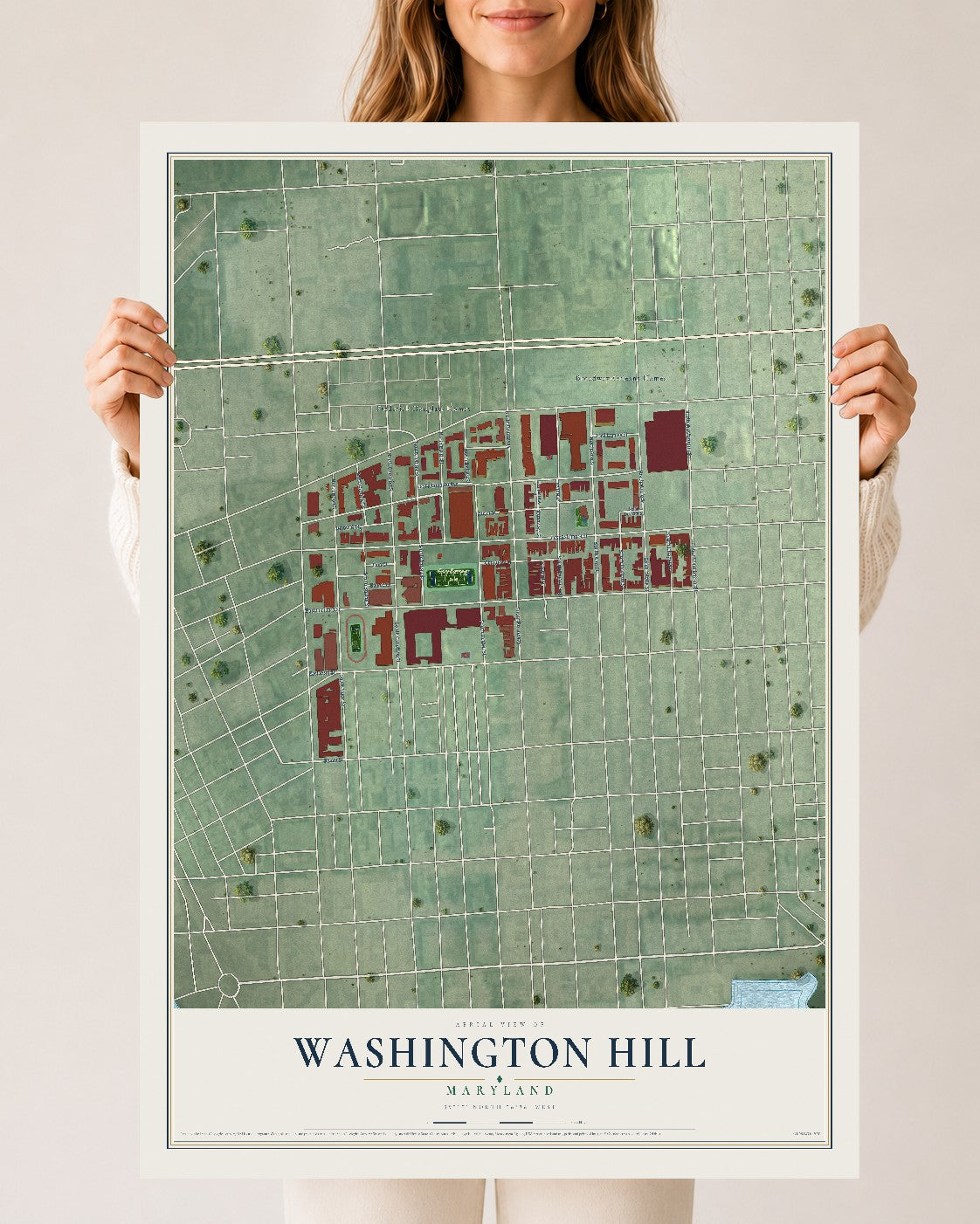 Map of Washington Hill, Maryland, 24 x 36 inch unframed archival matte print