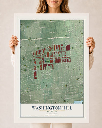 Map of Washington Hill, Maryland, 24 x 36 inch print in a white wood frame