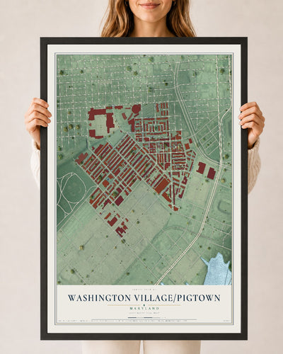 Map of Washington Village-Pigtown, Maryland, 24 x 36 inch print in a black wood frame