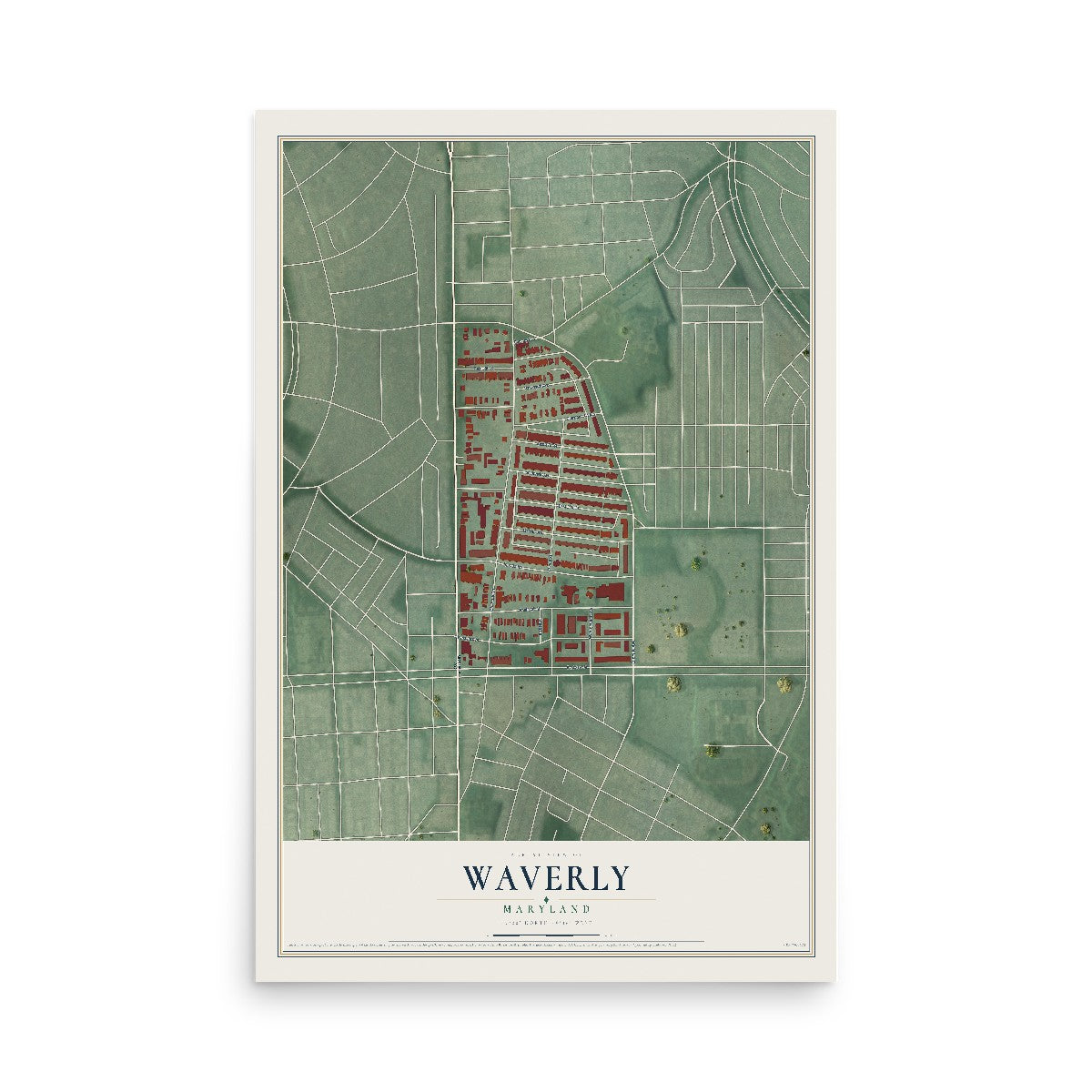 Map of Waverly, Maryland, 12 x 18 inch unframed archival matte print