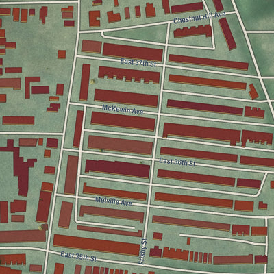 Close-up of the map of Waverly, Maryland print showing street and building detail