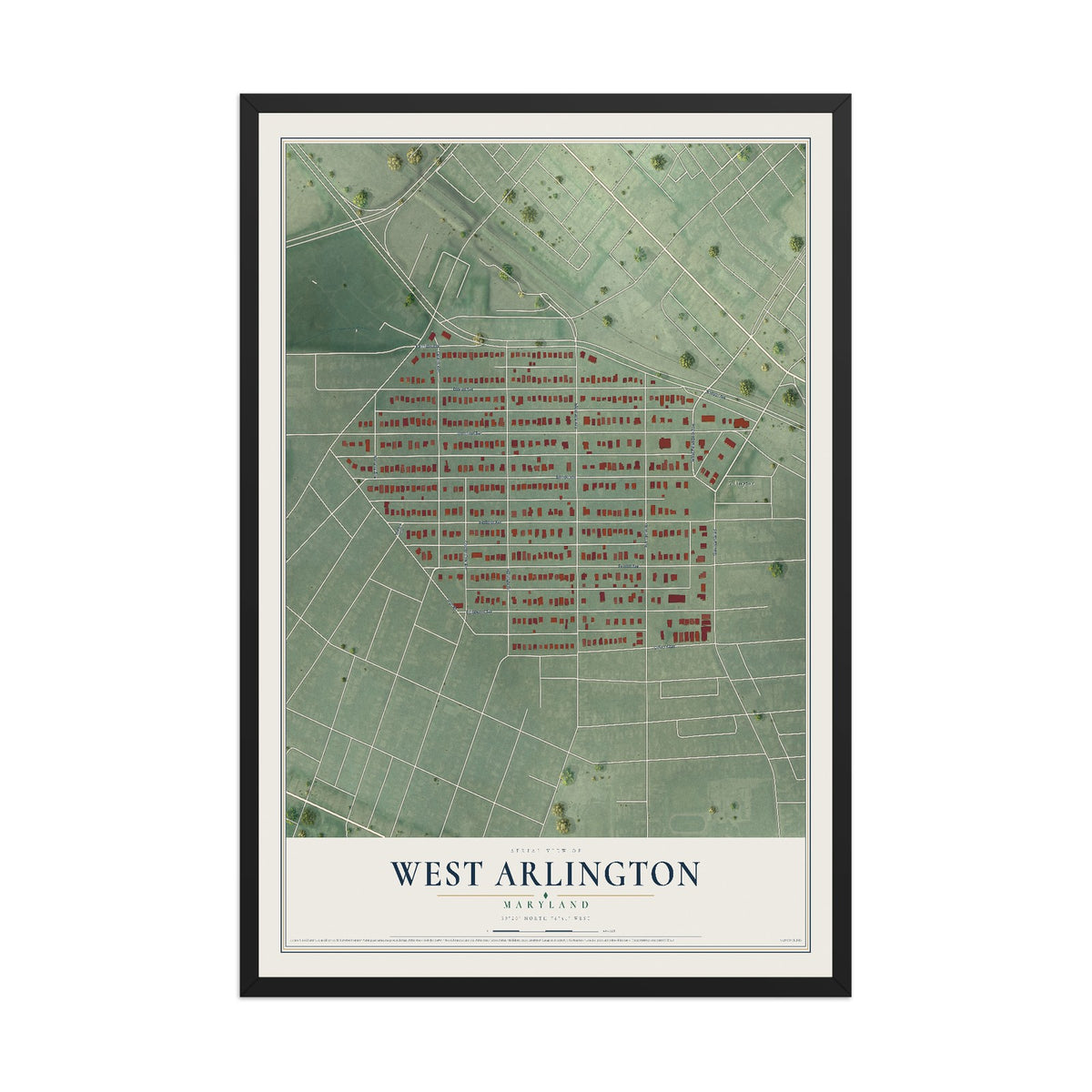 Map of West Arlington, Maryland, 12 x 18 inch print in a black wood frame