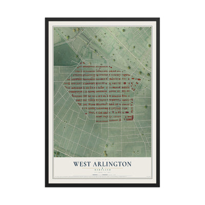 Map of West Arlington, Maryland, 12 x 18 inch print in a black wood frame