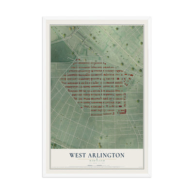 Map of West Arlington, Maryland, 12 x 18 inch print in a white wood frame