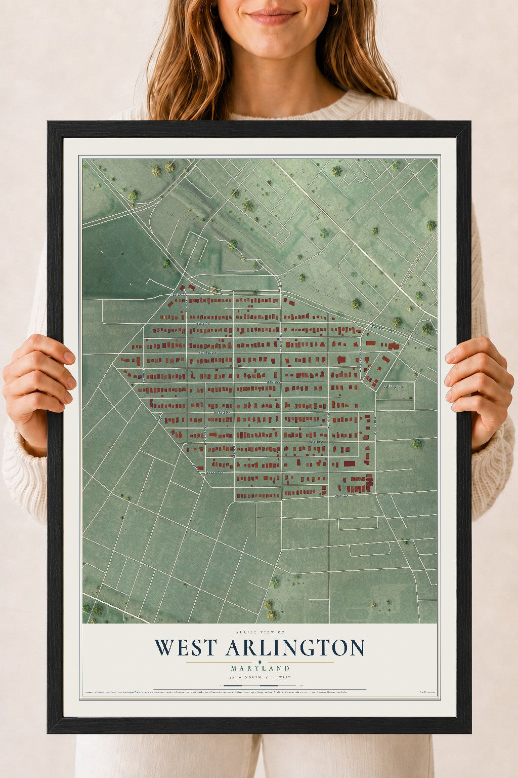 Map of West Arlington, Maryland, 18 x 24 inch print in a black wood frame