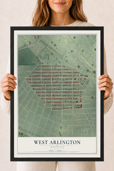Map of West Arlington, Maryland, 18 x 24 inch print in a black wood frame