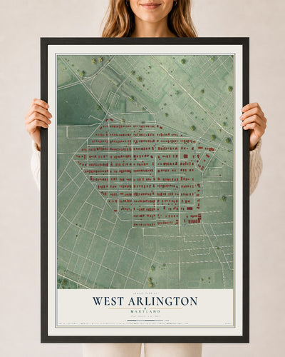 Map of West Arlington, Maryland, 24 x 36 inch print in a black wood frame