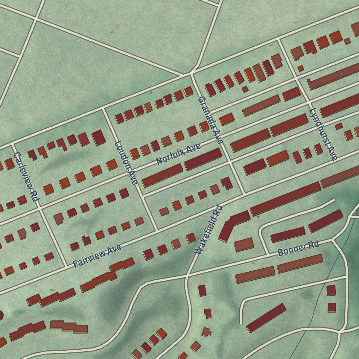Close-up of the map of West Forest Park, Maryland print showing street and building detail
