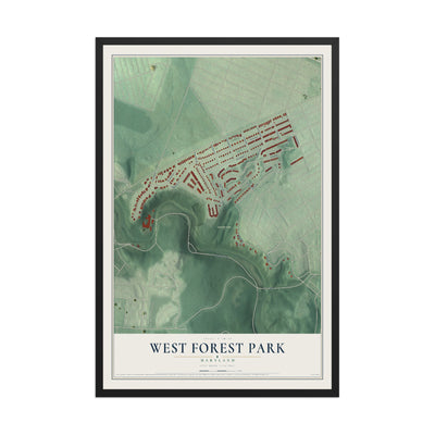 Map of West Forest Park, Maryland, 12 x 18 inch print in a black wood frame