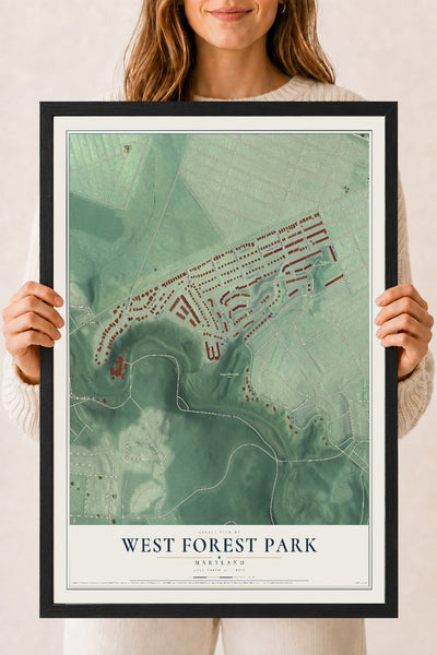 Map of West Forest Park, Maryland, 18 x 24 inch print in a black wood frame