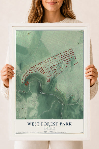 Map of West Forest Park, Maryland, 18 x 24 inch print in a white wood frame